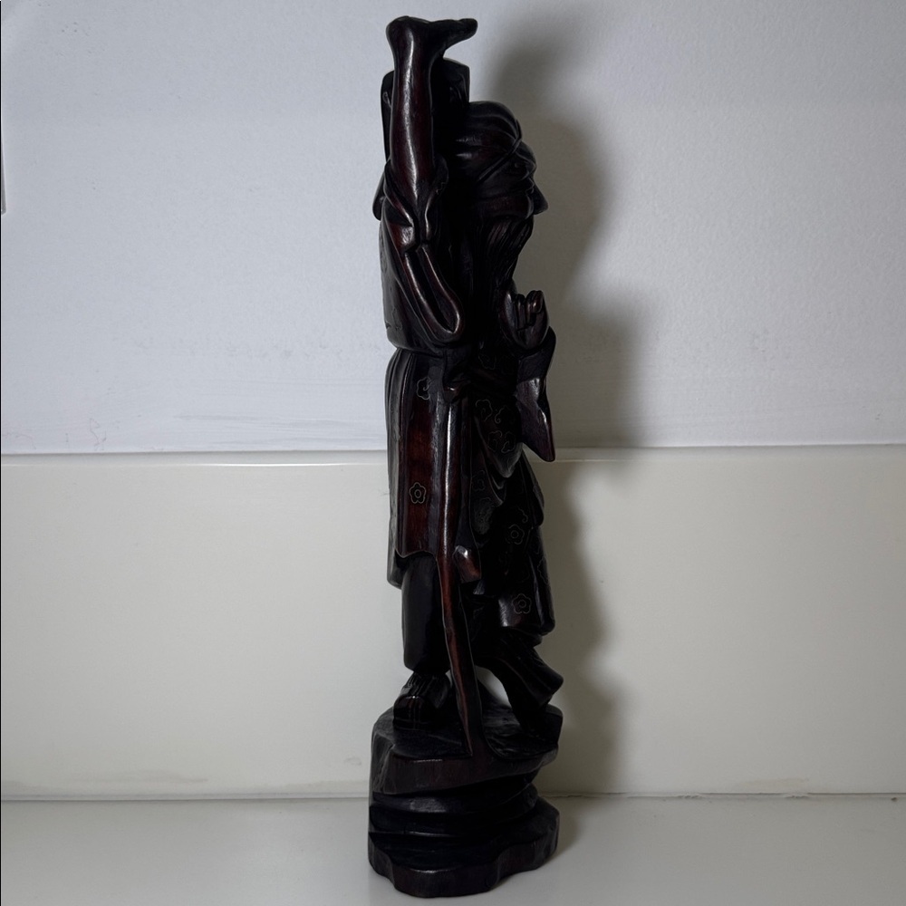 Vintage Hand-Carved Chinese Guan Yu Warrior God Statue, Dark Hardwood Sculpture - Picture 6 of 7